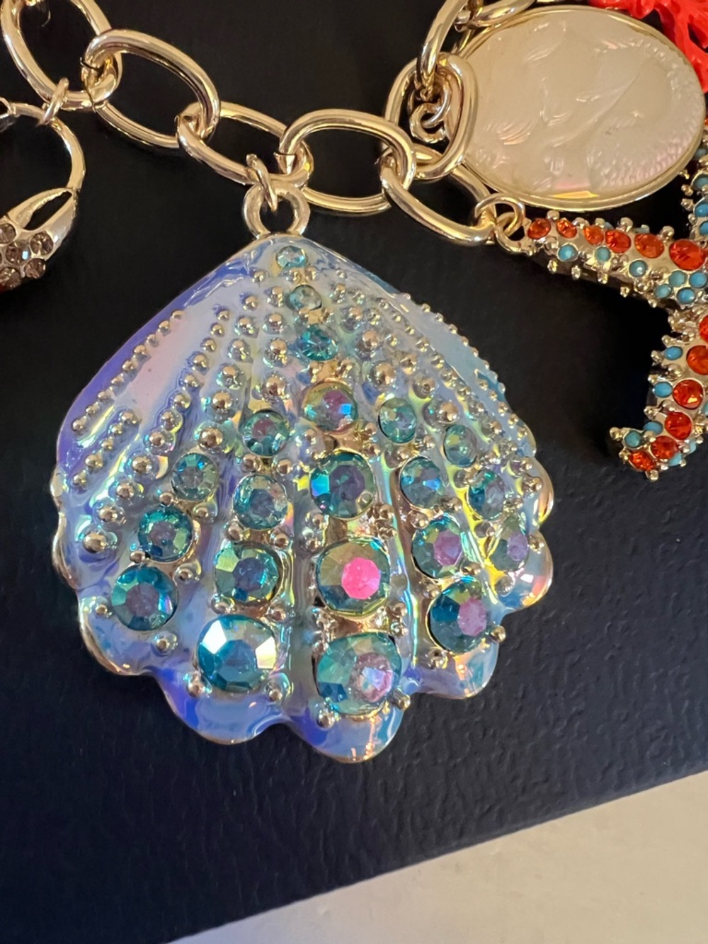Betsey Johnson Blue Rope Necklace with Coral, Red and Iridescent Sea Charms - Picture 6 of 16